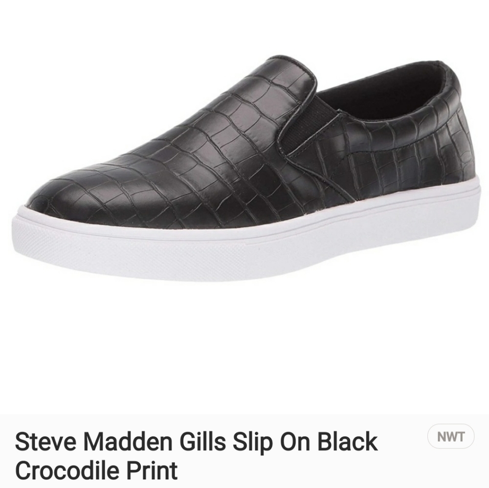 Steve Madden Gills Slip On Black Crocodile Print